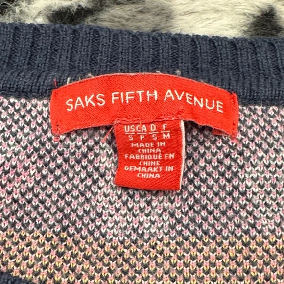 Saks Fifth Avenue Navy Patterned Sweater - Picture 2 of 6